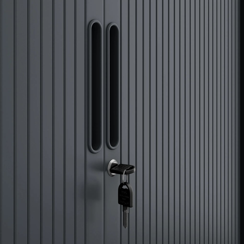 Metalowa szafa biurowa na akta z roletą DAMIAN, 900 x 1850 x 450 mm, antracytowa