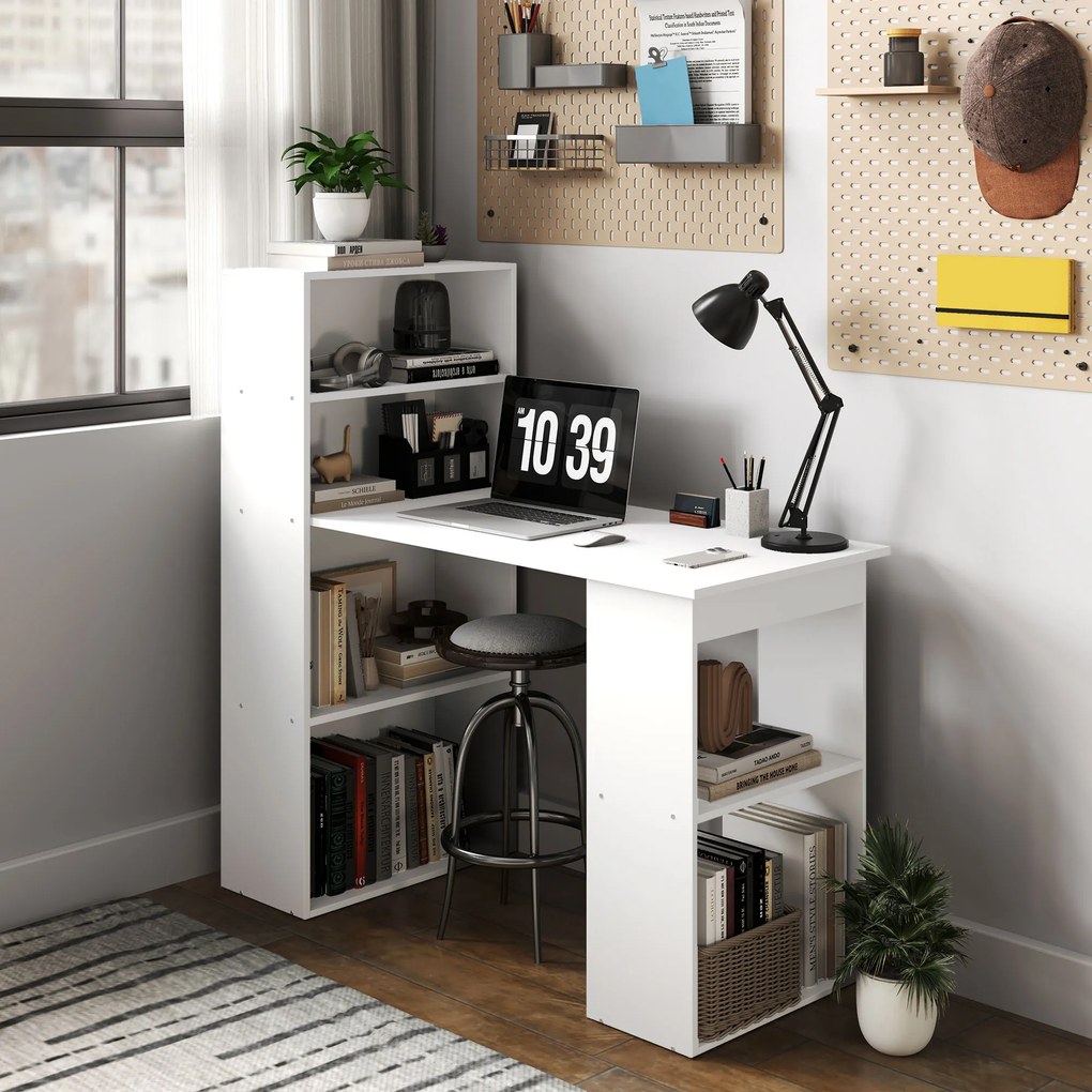HOMCOM Biurko kuchenne z półką, stolik komputerowy, stół do pracy, stolik na laptopa, regał biurowy, biały, 120 x 55 x 120 cm