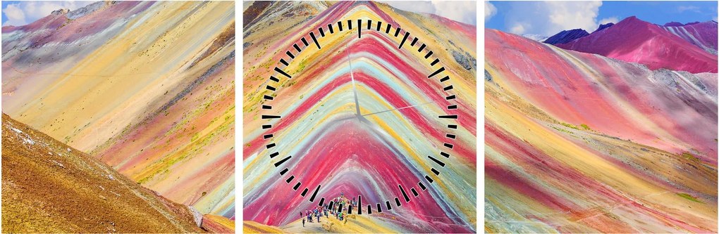 Obraz - Rainbow Mountain, Peru (z zegarem) (90x30 cm)