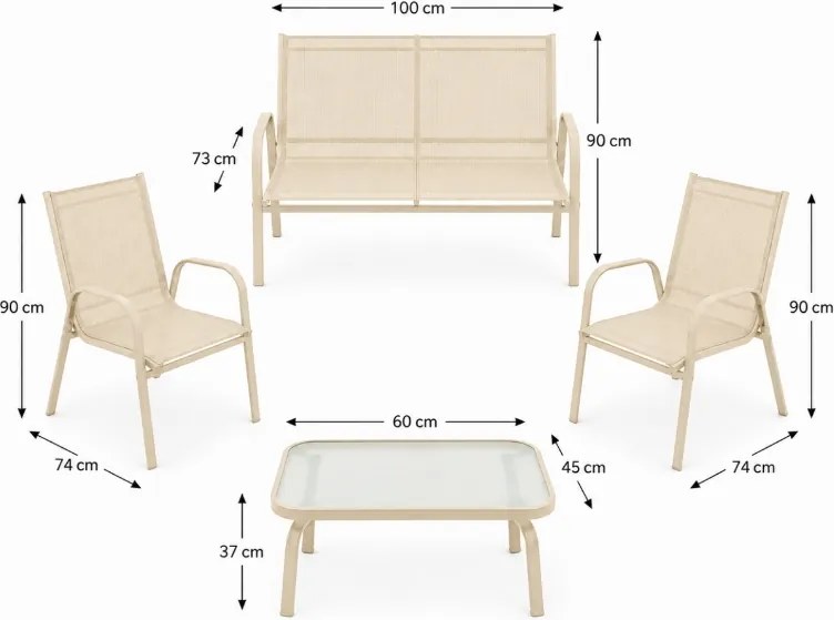 Zestaw mebli ogrodowych Boston 025 - sofa 2-osobowa, 2 fotele, stolik, kolor beżowy
