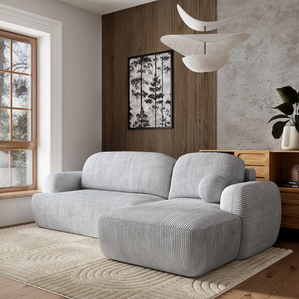 Masseno Narożnik MODENZA z funkcją spania i pojemnikiem na pościel Narozniki L, Rozkładana sofa - Jasnoszary, POSO 55