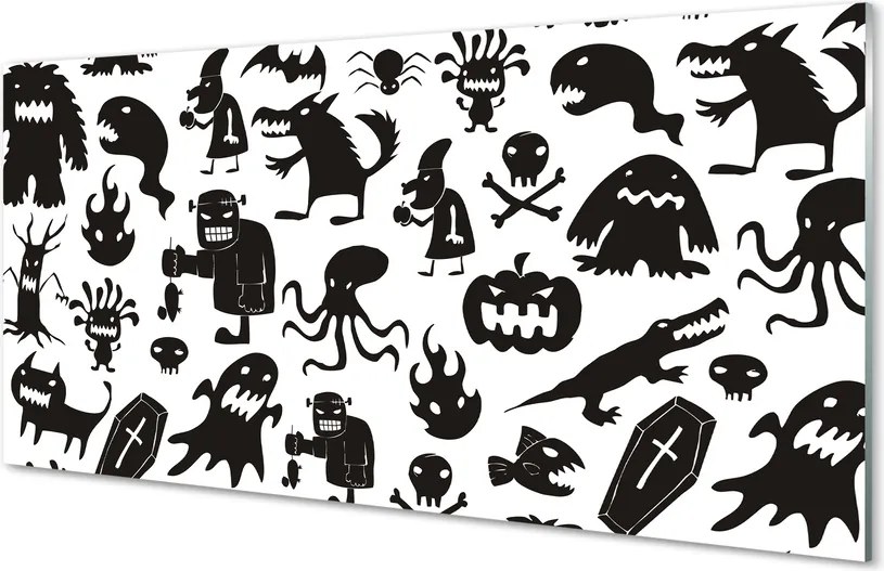 Szklany Panel Czarne Stwory na Białym Tle