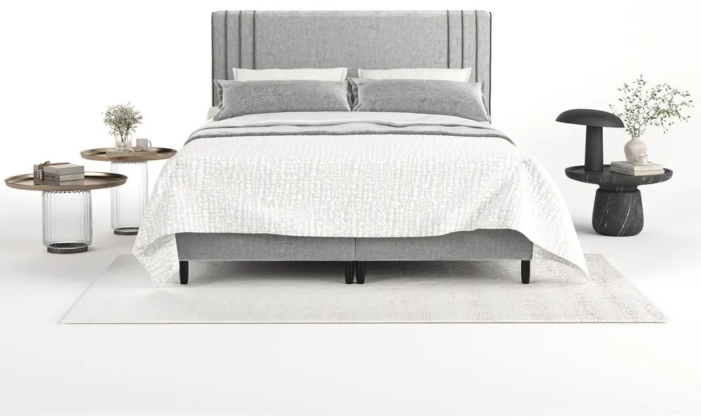 Szare tapicerowane łóżko dwuosobowe ze schowkiem 200x200 cm Musca – Maison de Rêve