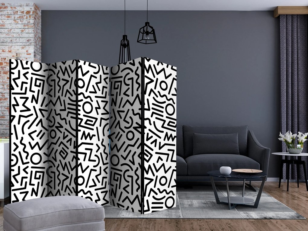Parawan dwustronny Tła i desenie 225x172 cm 5-częściowy czarny ARTGEIST B