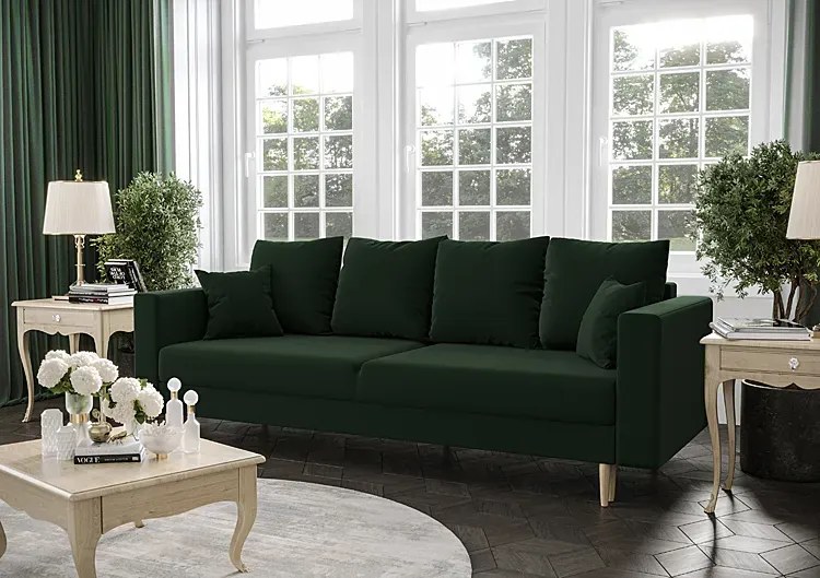 Zielona rozkładana sofa na nóżkach - Adante