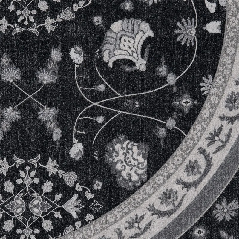 Dywan vintage INKA Floral z Efektem Postarzenia Czarno-Szary koło 200 cm x 200 cm