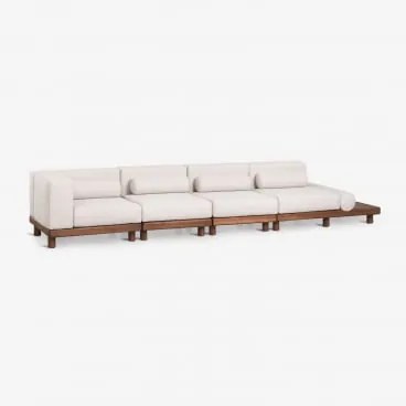 Sofa Modułowy Ogrodowy 4-częściowy Z Modułem Narożnym I Bocznym Stolikiem Z Akacji Edrien Akacja Brąz - Sklum