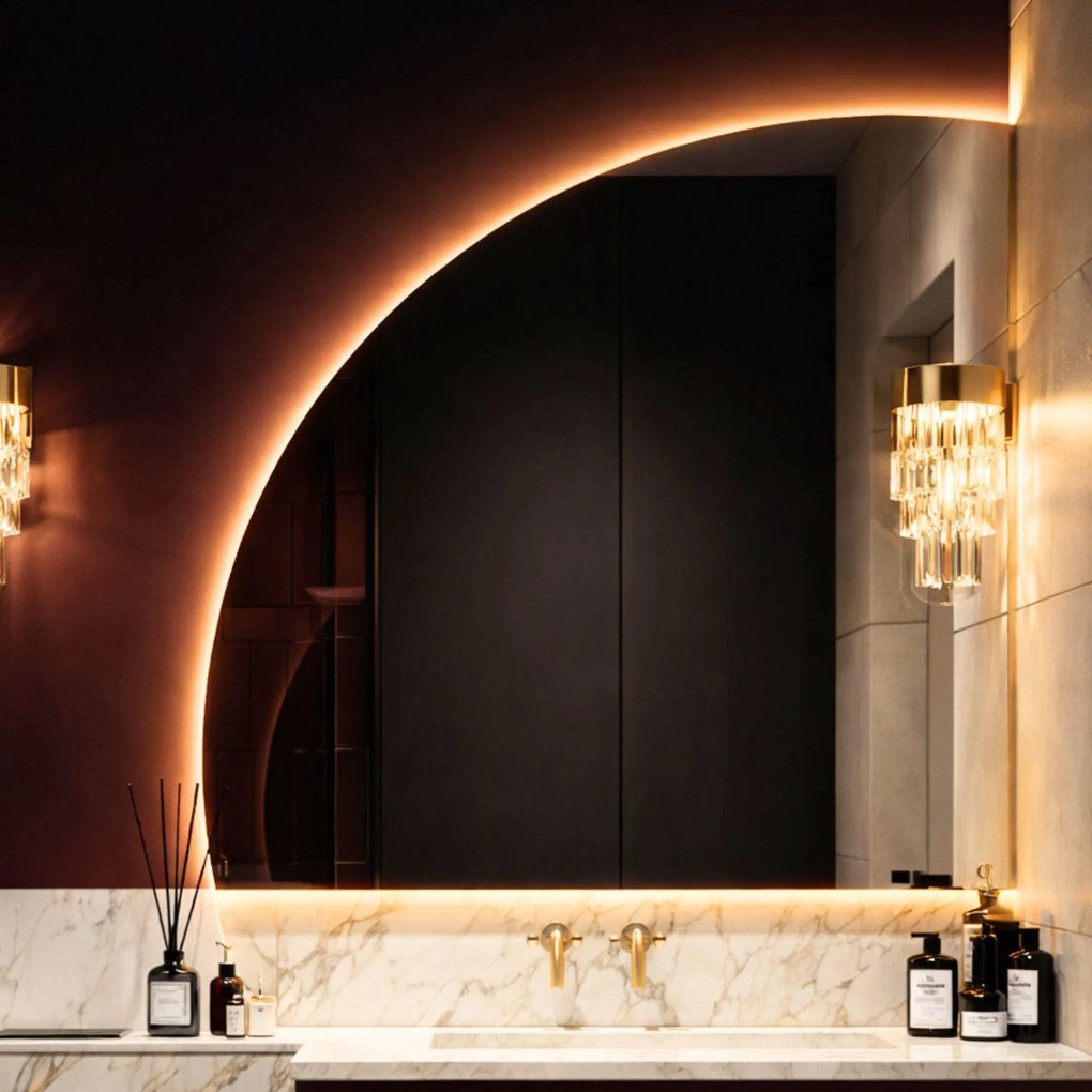 Lustro dekoracyjne półokrągłe z podświetleniem MOON Shift LED | Różne rozmiary | Różne kolory : Kolor tafli szkła - Brąz, Rozmiar - 100x100 cm