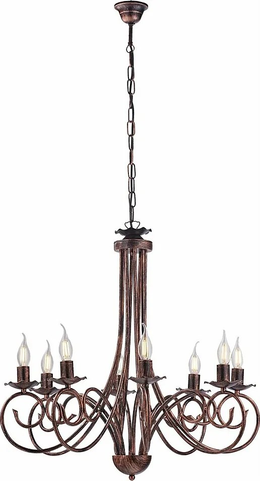 Alma - Żyrandol z czarnego lakierowanego żelaza z antyczną miedzianą dekoracją, 8 świateł, 128 cm - Ø67 cm - BL130-8-NR