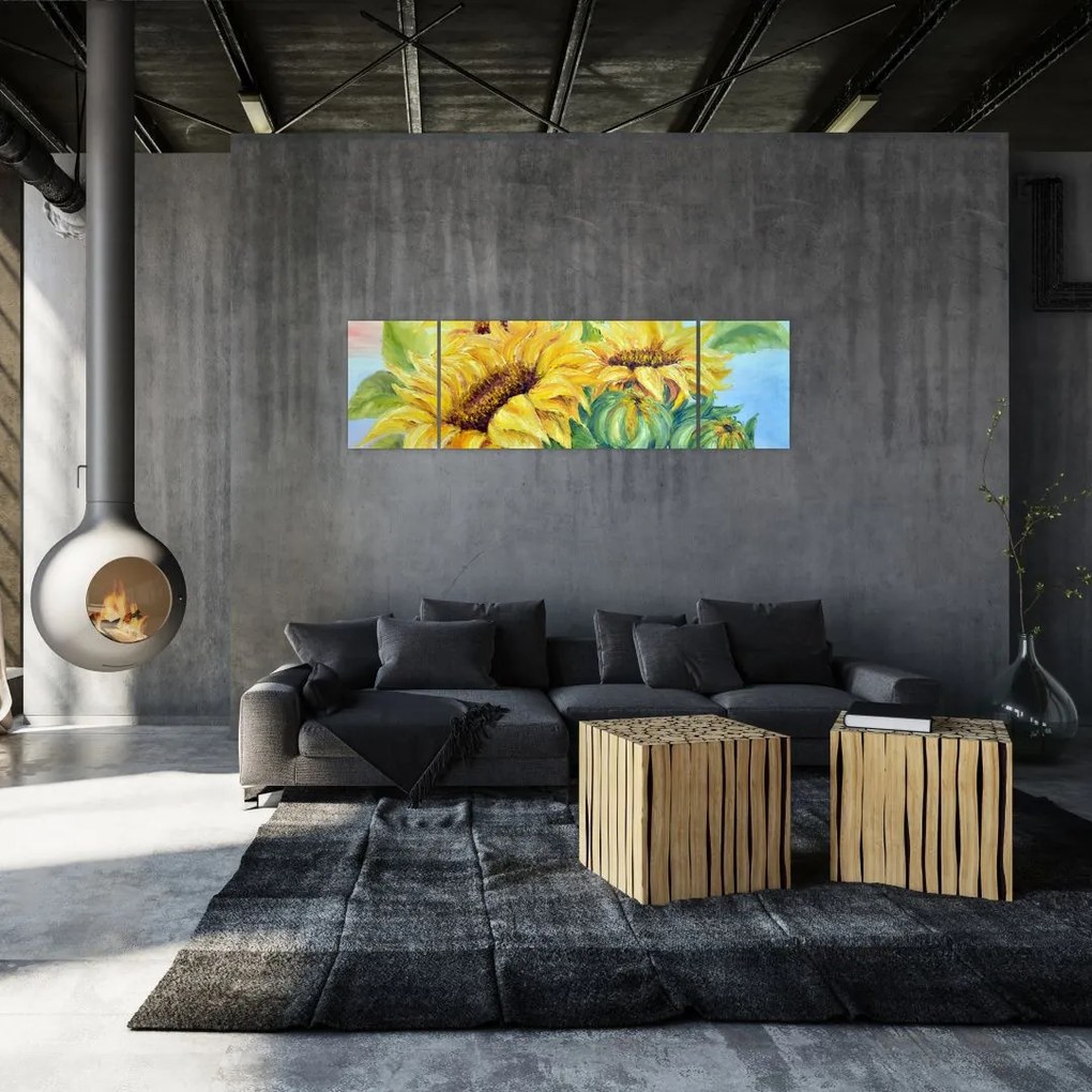 Obraz kwitnących słoneczników (170x50 cm)