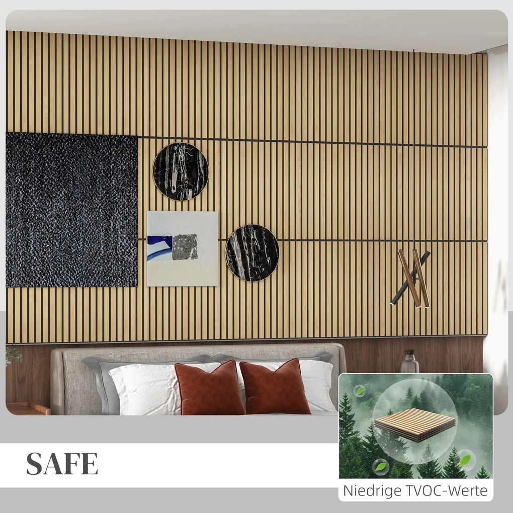 HOMCOM Panel Akustyczny, Absorpcja Dźwięku, DIY Ściana z Listwami, MDF & Poliester, Prosta Instalacja, Dąb