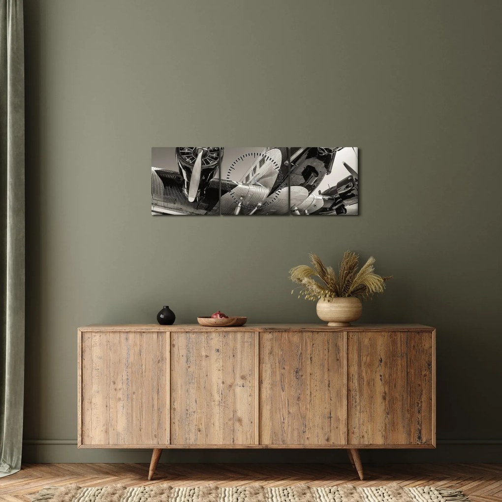 Obraz - Historyczne samoloty (z zegarem) (90x30 cm)