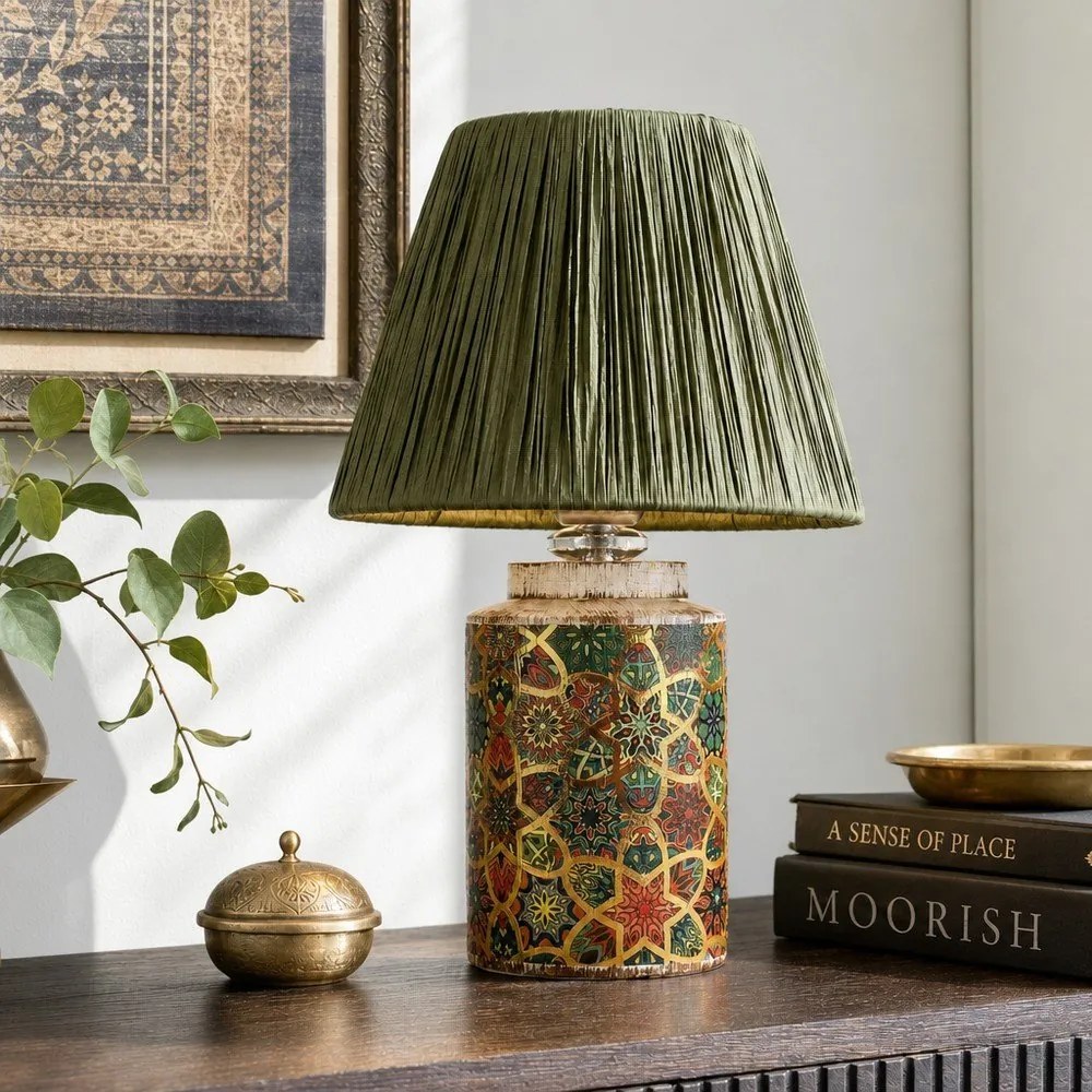Zielona lampa stołowa z kloszem plecionki papierowej (wysokość 38 cm) Alev – Opviq lights