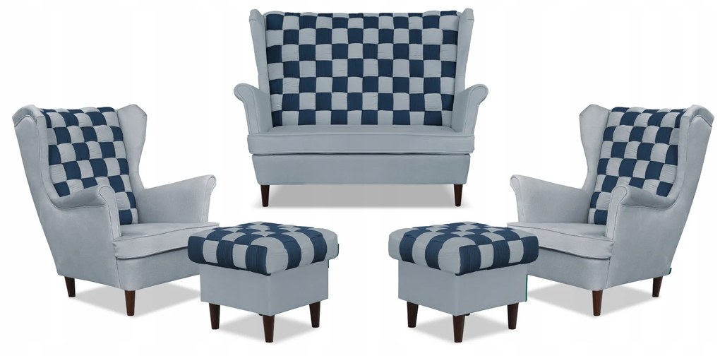 Zestaw uszak CAROL DUO sofa fotele pufy Family Meble szaro - granatowy