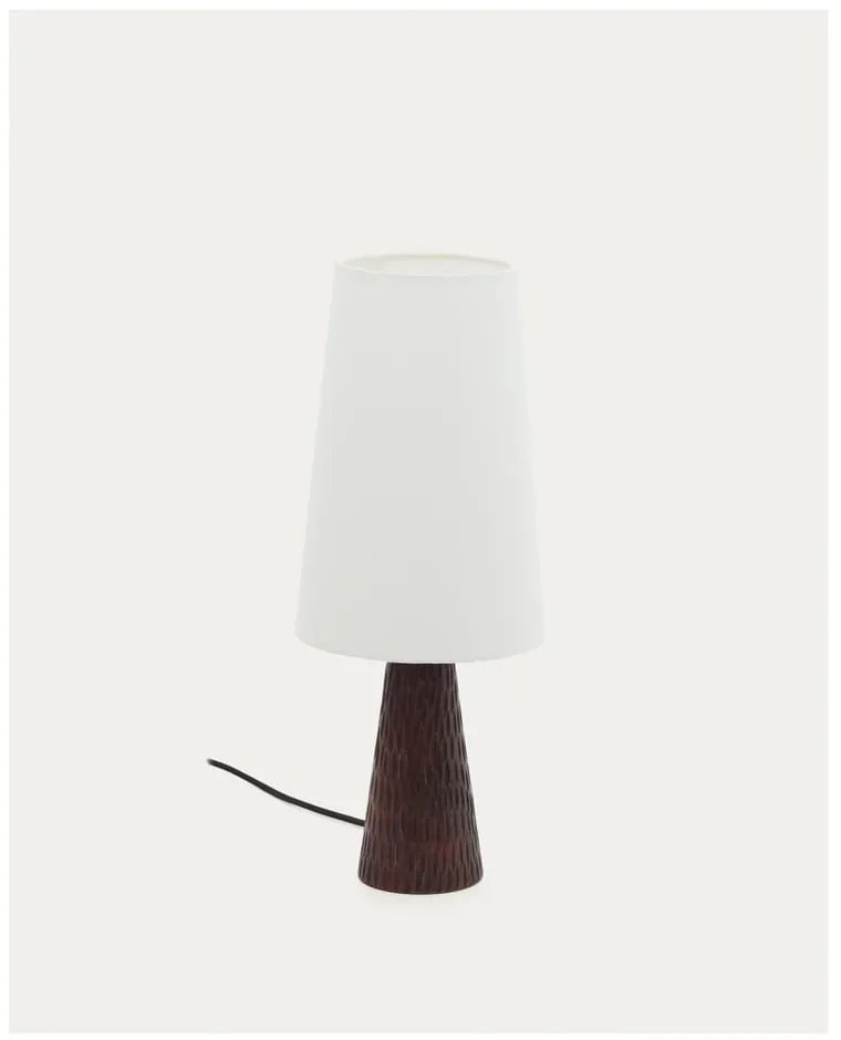 Biała/ciemnobrązowa lampa stołowa z tekstylnym kloszem (wysokość 50 cm) Amire – Kave Home
