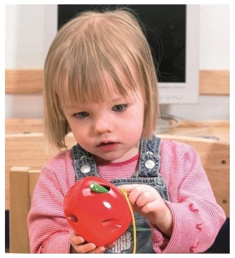 Viga drewniana przeplatanka labirynt edukacyjna robaczek w jabłuszku