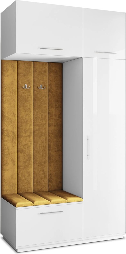 Masseno Garderoba REMA 120/240/60 cm Nowoczesna Szafa do Przedpokoju Biała, MONOLITH 48 (Żółty)