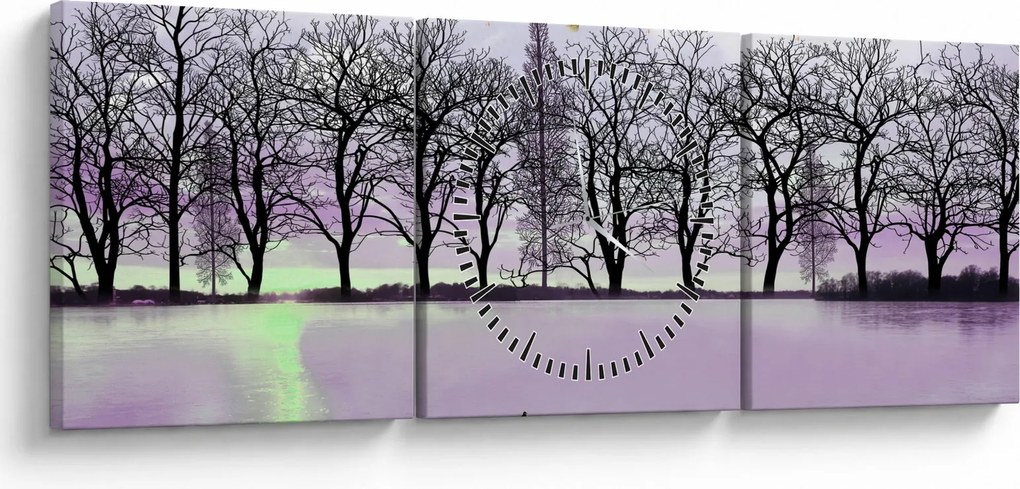 Obraz - Łodka na jeziorze (z zegarem) (90x30 cm)