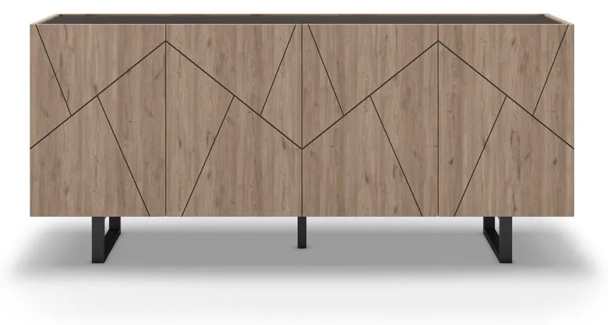 Czarno-naturalna niska komoda w dekorze dębu 180x80 cm Milena – Marckeric