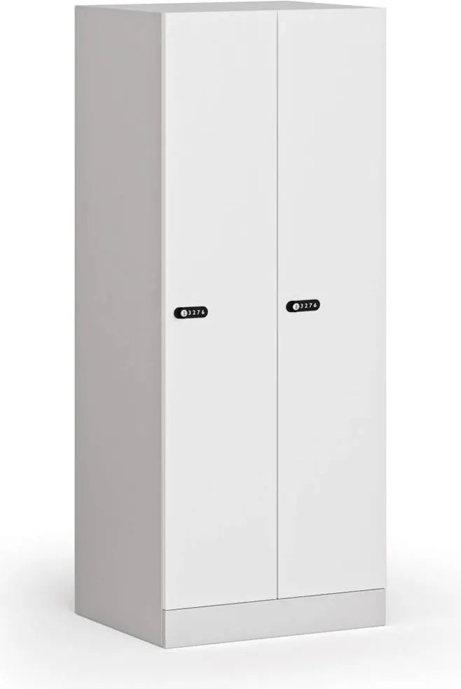 Szafa ubraniowa S1 obniżona 2-drzwiowa, 1500 x 600 x 500 mm, demontaż, zamek mechaniczny z kodem, drzwi laminowane, biała
