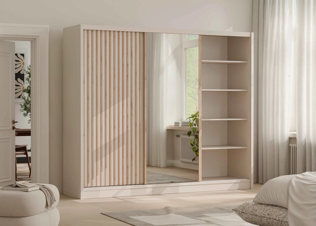 Szafa Przesuwna SORA 250 cm z Lustrem Szafa Trzydrzwiowa Kaszmir