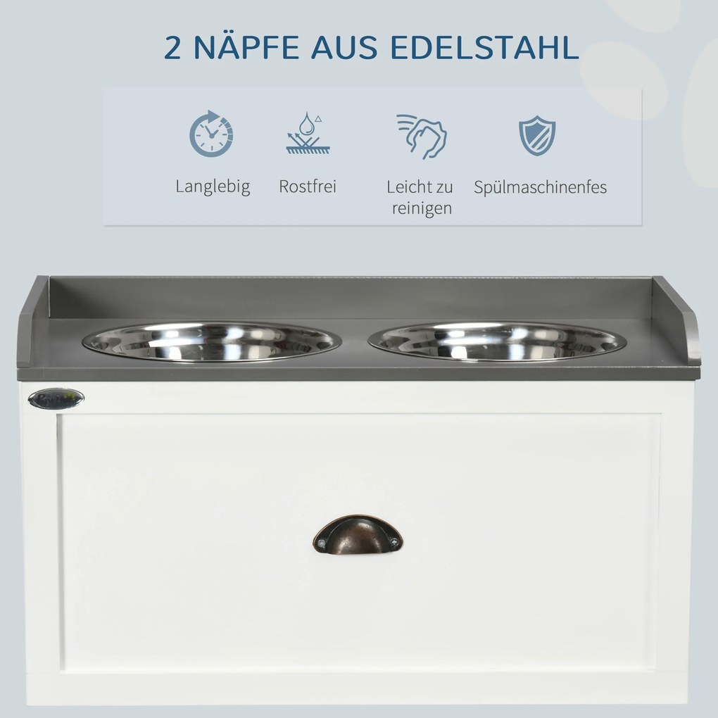 PawHut Podwyższona miska dla psa 2x2L Szuflada Stal nierdzewna Stacja karmienia Duże psy Brązowa | Aosom PL