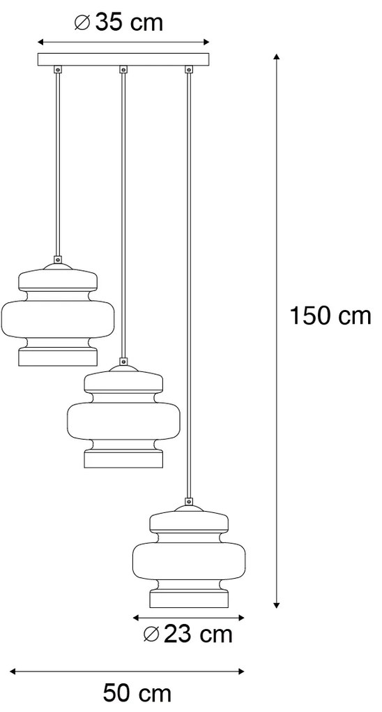 Retro Lampa Wisząca Czarna z Zielonym Szkłem 3-punktowa - Denise Retro Oswietlenie wewnetrzne