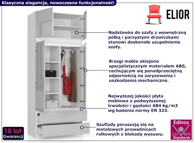 Szafa z nadstawką w połysku biały + metalik - Ronoti 4X