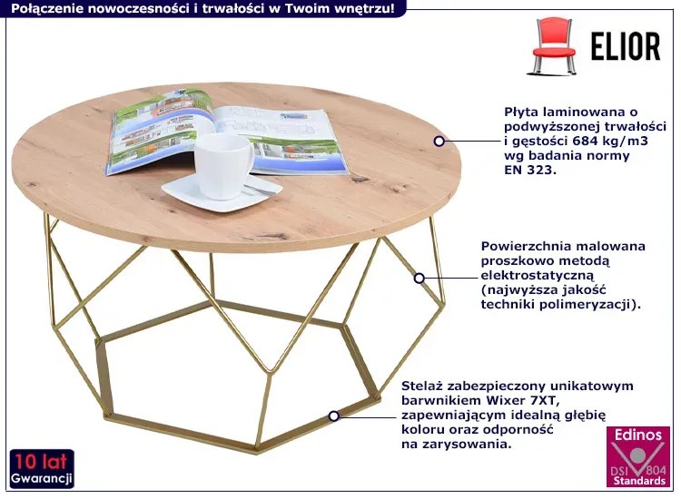 Nowoczesny okrągły stolik kawowy dąb artisan - Liliana 3X