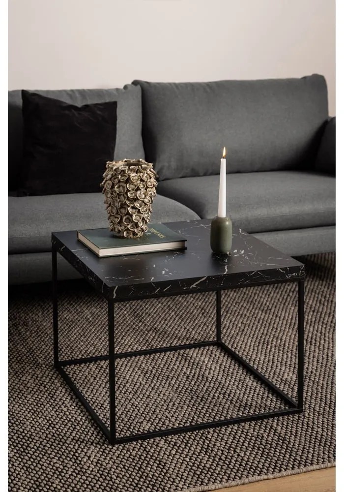 Czarny stolik z blatem w dekorze marmuru 60x60 cm Barossa – Actona