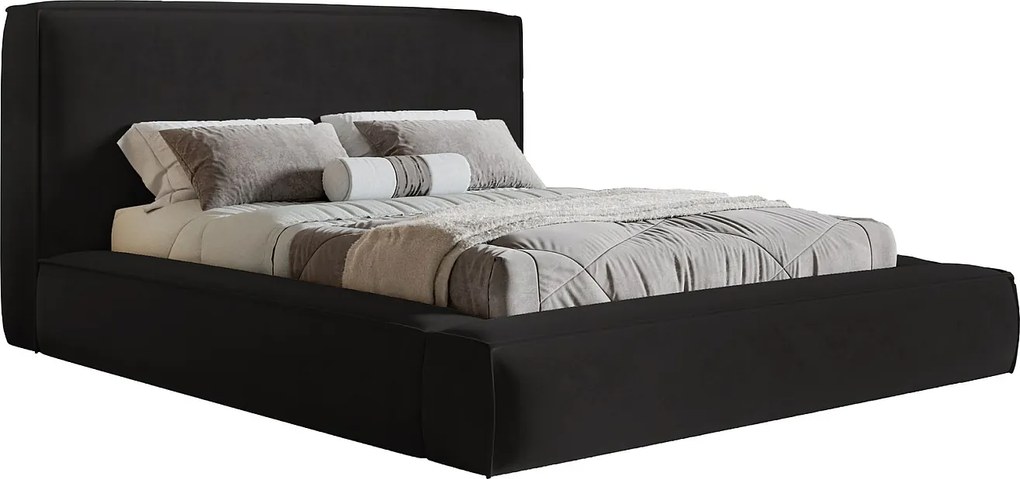 Łóżko tapicerowane 180x200 Karano z lamówką - pojemnik i stelaż metalowy - welur, czarny (Amor Velvet 4322)