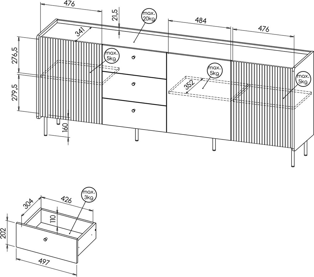 Komoda KREON 200 cm do Salonu Sypialni Brązowy