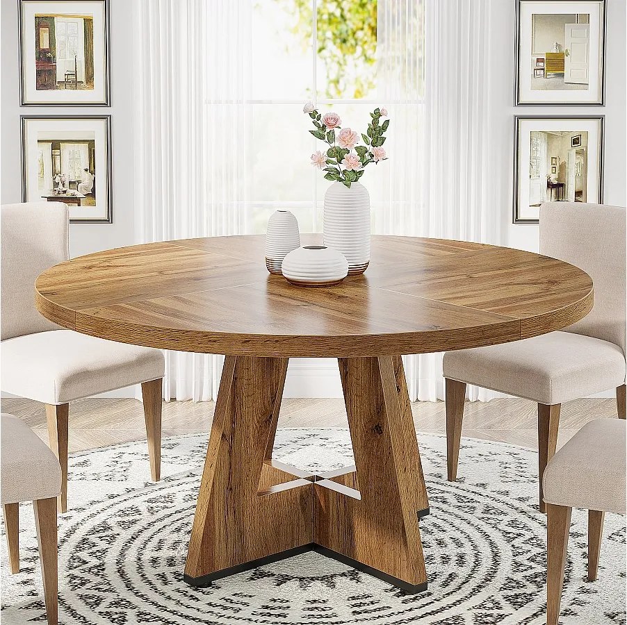 Stół jadalny w stylu rustykalnym, okrągły stół jadalny o średnicy 120 cm dla 4 osób, rustykalny stół do jadalni