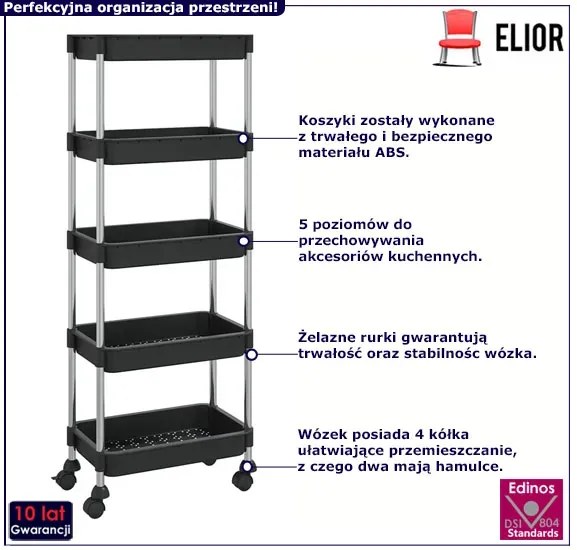 Czarny organizer kuchenny na kółkach - Estris