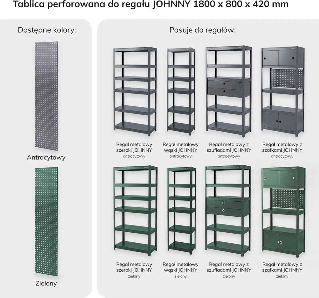 Zestaw 2 perforowanych tablic bocznych do regałów Johnny, kolor zielony