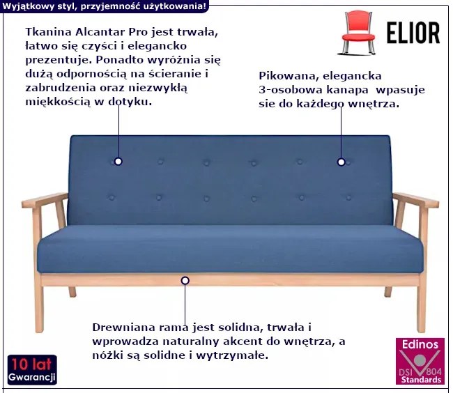 Niebieska sofa 3-osobowa - Sybis