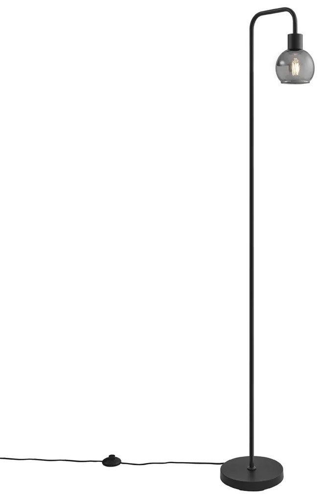 Lampa podłogowa art deco czarna z przydymionym szkłem - Vidro