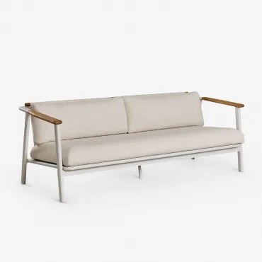 Sofa Ogrodowy 3-osobowy Z Aluminium I Tkaniny Bouclé Yervin Perłowa Biel - Sklum
