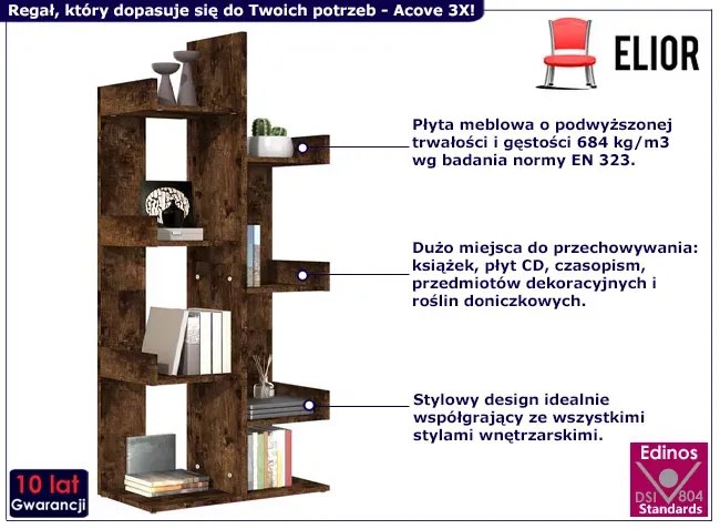 Otwarty regał minimalistyczny przydymiony dąb - Forner 3X