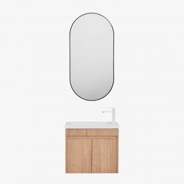 Zestaw Wiszących Mebli Łazienkowych Zintegrowany Z Umywalką Narek Popielaty Brąz & Owalna Osłona Led I - Sklum