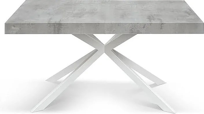 Stół drewniany, wykończenie cementowe, biała podstawa X, rozkładany 160x90 - CAMAIORE