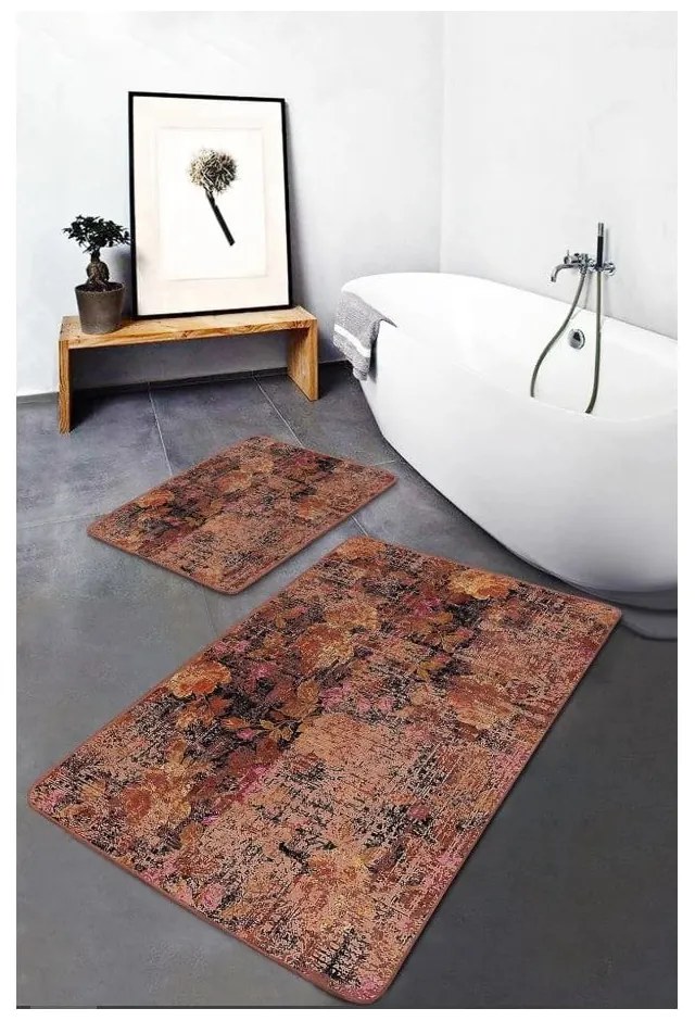Brązowe aksamitne dywaniki łazienkowe zestaw 2 szt. 60x100 cm – Mila Home
