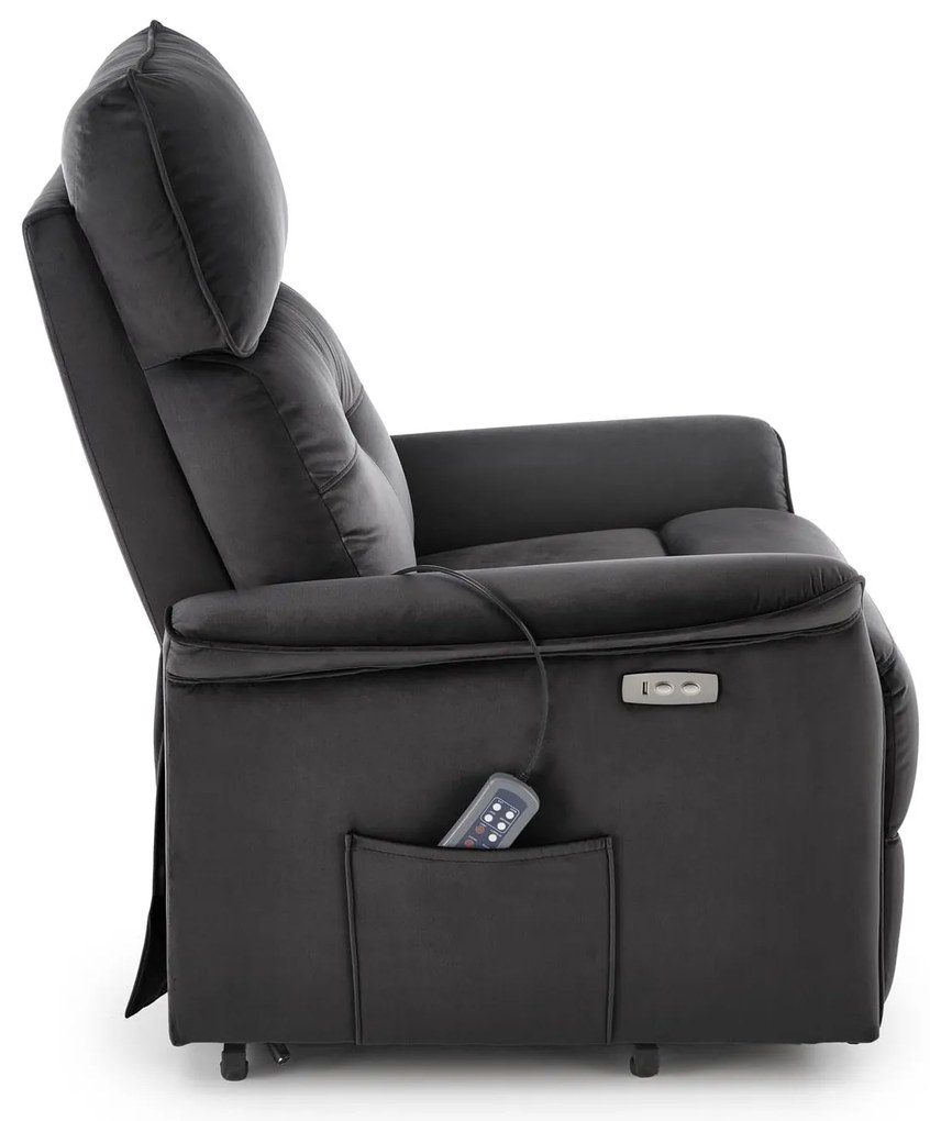 Fotel wypoczynkowy elektryczny pionizacja masaż rozkładany czarny SEMIR 2