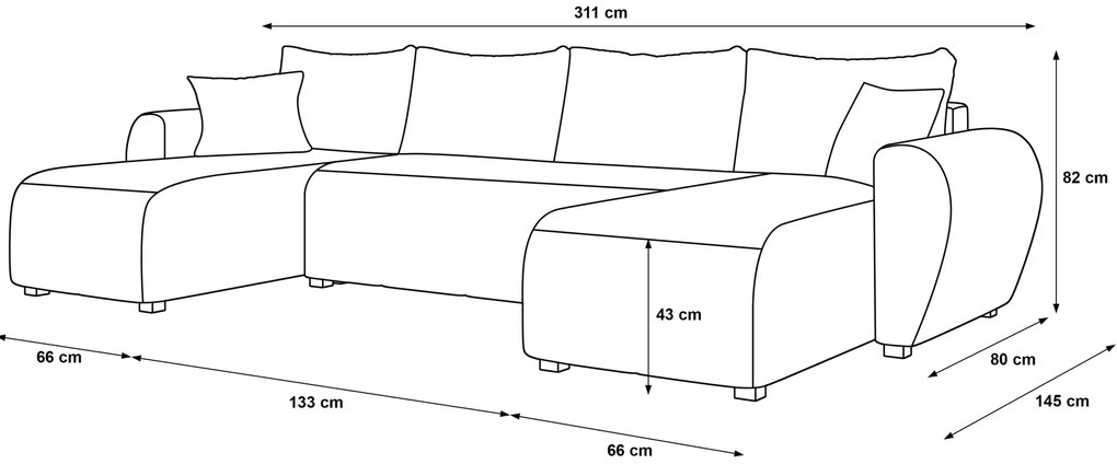 Granatowy rozkładany narożnik welurowy w kształcie U W2-D85
