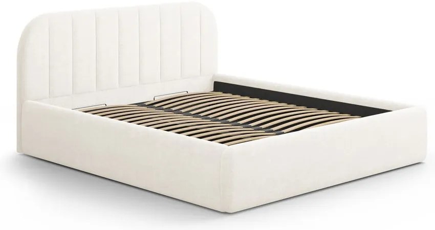 Tapicerowane łóżko dwuosobowe ze schowkiem ze stelażem 180x200 cm w kolorze kości słoniowej Juno – Windsor &amp; Co Sofas