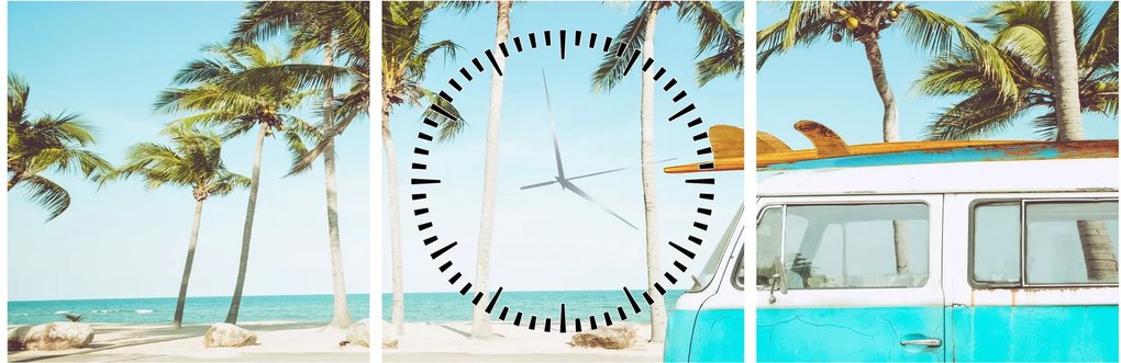 Obraz - Vintage van na plaży (z zegarem) (90x30 cm)