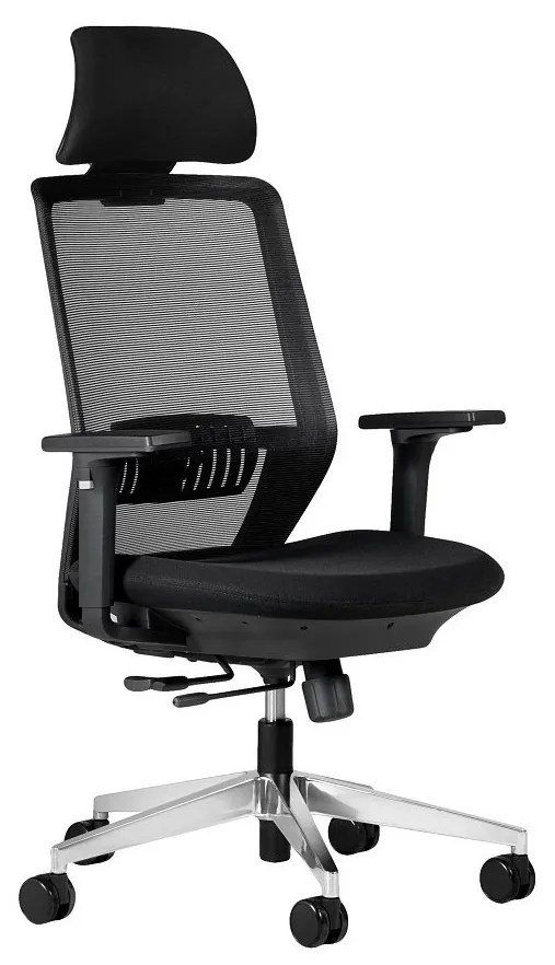 Najwyższej klasy fotel biurowy z pełną regulacją 3D (podłokietniki, zagłówek, lędźwie, głębokości siedziska. Ergonomiczne oparcie, baza chromowana. Odporność 110k cykli Martindale'a. Zgodny z normą BHP 2023. Super cena!