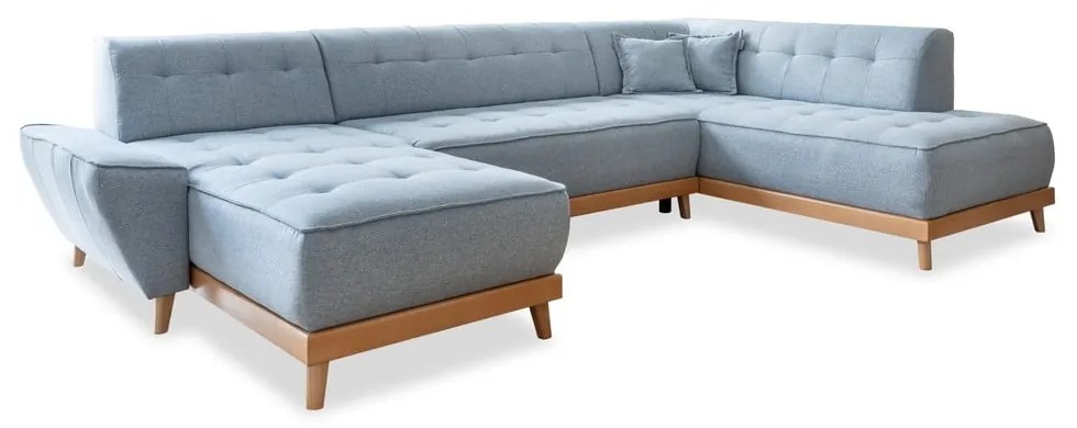 Jasnoniebieska rozkładana sofa w kształcie litery "U" Miuform Dazzling Daisy, prawostronna