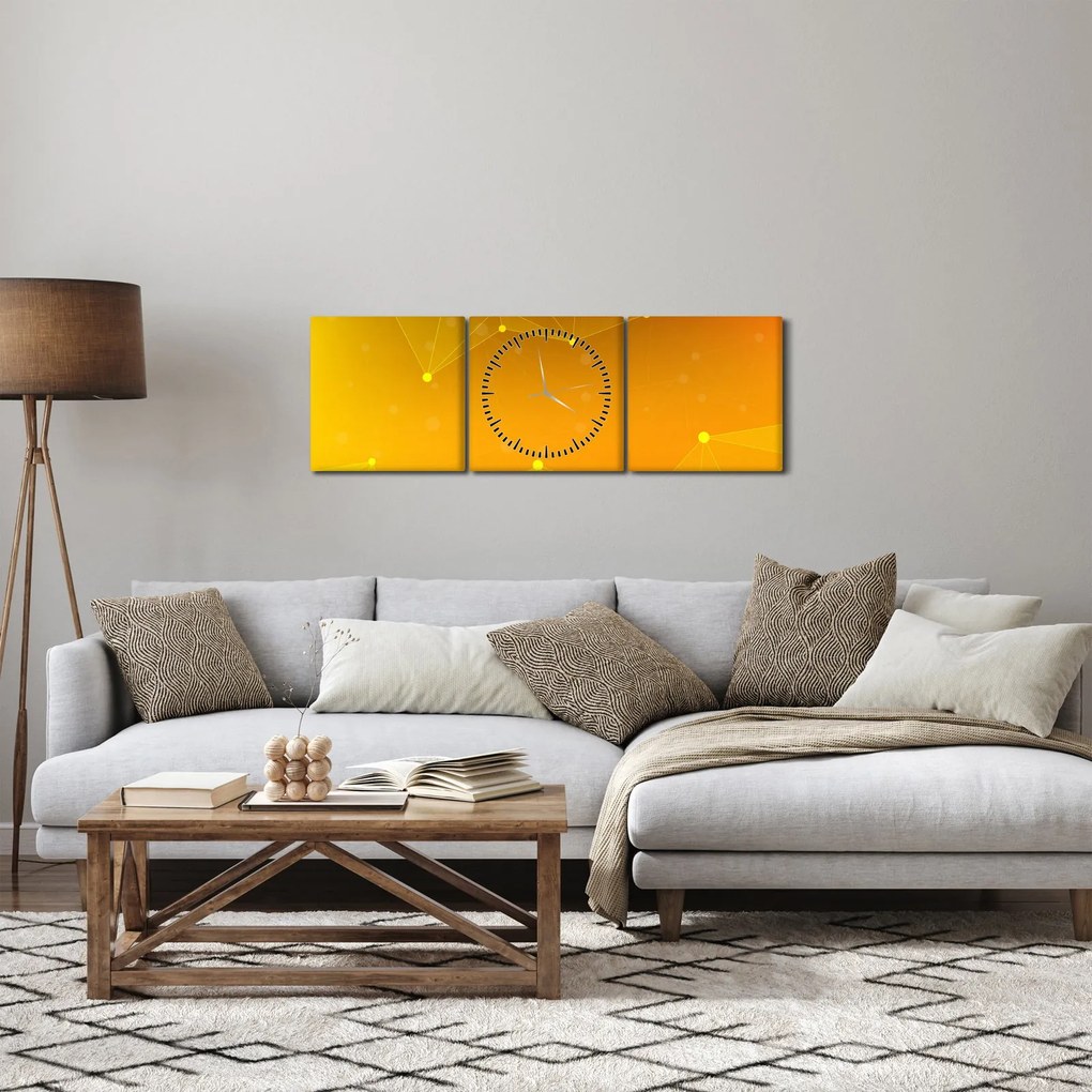 Abstrakcyjny żółty obraz (z zegarem) (90x30 cm)