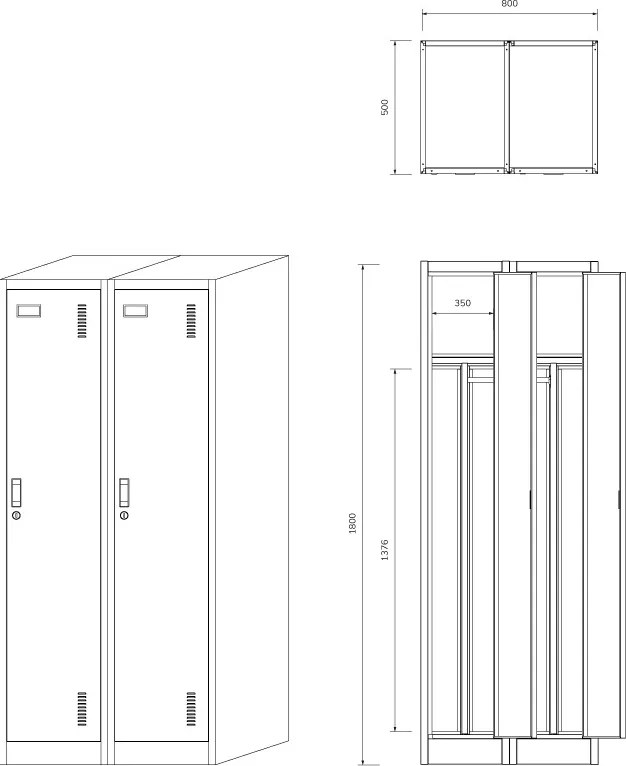 Szafa socjalna czterokomorowa Eco Design Kacper 80x50x180 cm, biały/orzech